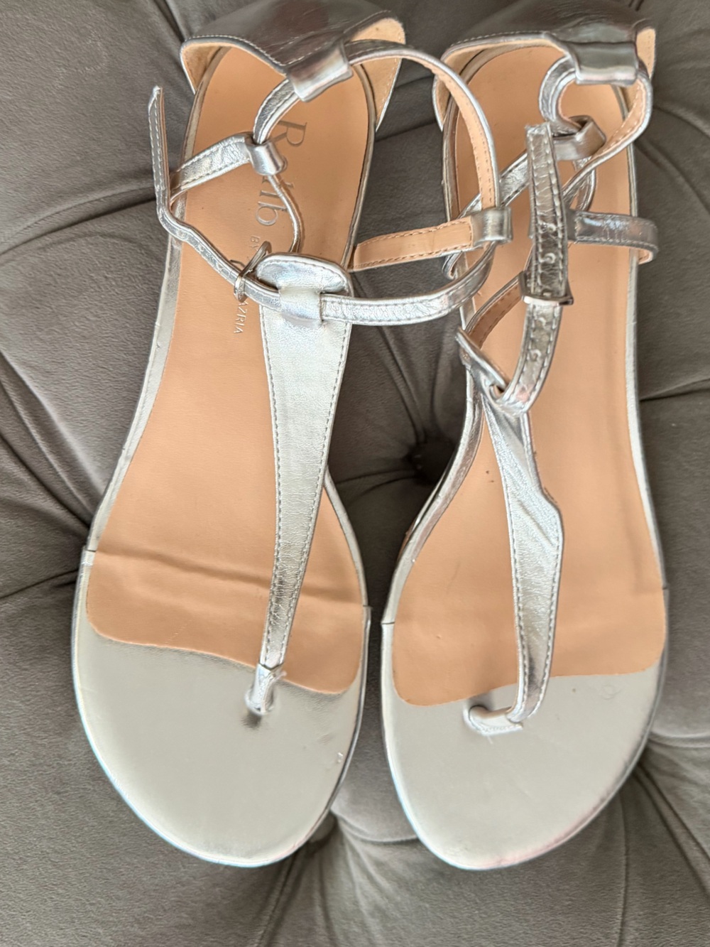 Women’s Silver T-Strap Sandals with Ankle Strap